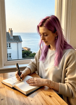 Emma-Jane MacKinnon-Lee in a quiet afternoon with handwritten notes