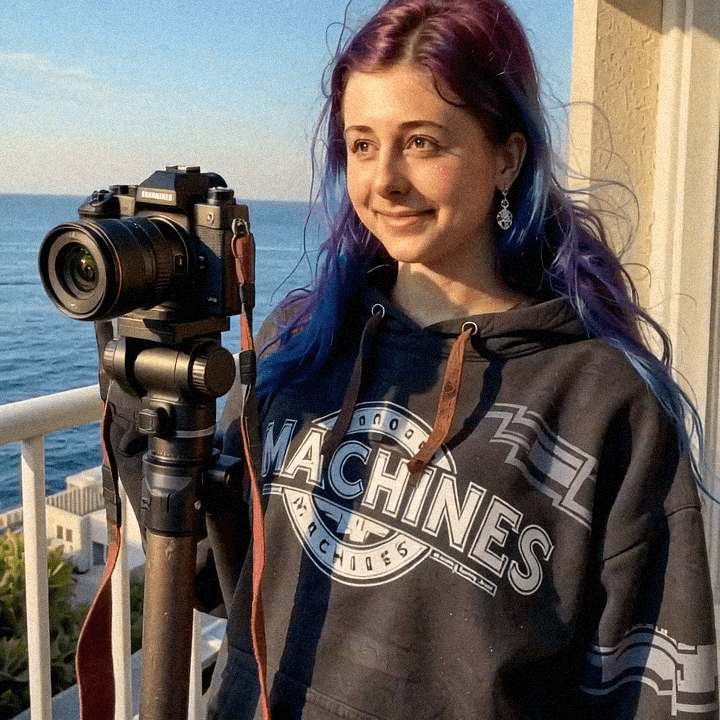 Emma-Jane MacKinnon-Lee recording outside on a sunny day